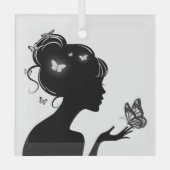 Ornance De Witte Vlindervrouw Glas Ornament (Voorkant)