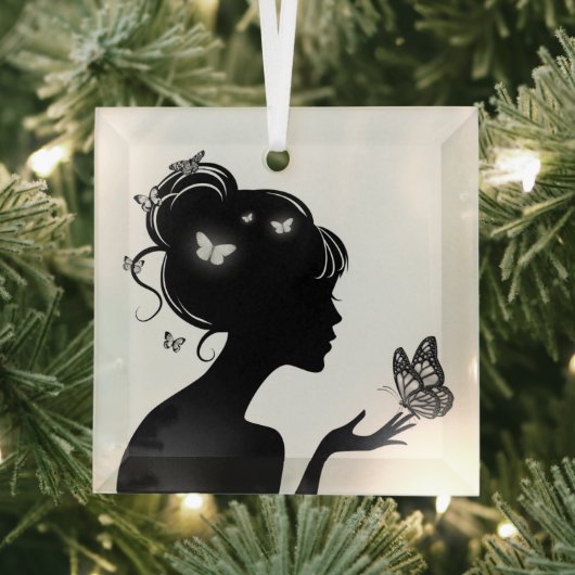 Ornance De Witte Vlindervrouw Glas Ornament (Insitu)