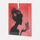 Ornance in Glas De rode vlindervrouw Glas Ornament (Voorkant links)