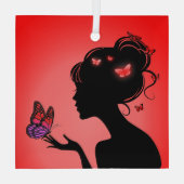 Ornance in Glas De rode vlindervrouw Glas Ornament (Achterkant)