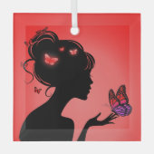 Ornance in Glas De rode vlindervrouw Ornament (Voorkant)