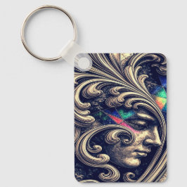Ornate Abstract Face with Flowing Baroque Keychain