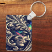 Ornate Abstract Face with Flowing Baroque Keychain (Achterkant)