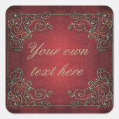 Ornate Antique Red and Gold Custom Text Vierkante Sticker (Voorkant)