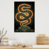 Ornate Art Deco Snake Serpent Gold Coil Poster (Keuken)