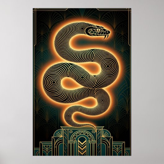 Ornate Art Deco Snake Serpent Gold Coil Poster (Voorkant)