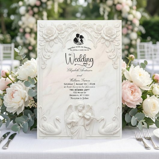 Ornate Baroque Angel & Swan Cameo Art Wedding Kaart