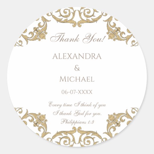 Ornate Baroque Christian Wedding Thank You  Ronde Sticker (Voorkant)