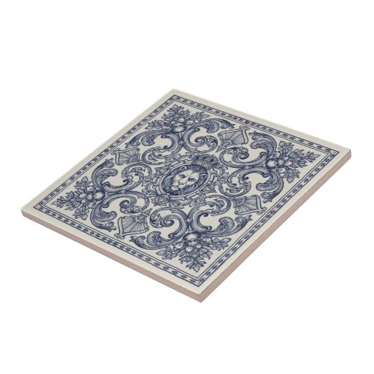 Ornate Baroque Pattern Pat#1 Blue Ivory ID1194 Tegeltje (Zijkant)