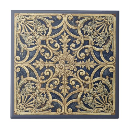 Ornate Baroque Pattern Pat#2 Blue Gold ID1195 Tegeltje (Voorkant)