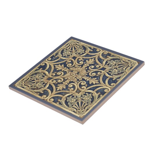 Ornate Baroque Pattern Pat#2 Blue Gold ID1195 Tegeltje (Zijkant)