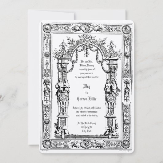 Ornate Baroque Rococo Style Double Frame Wedding Kaart (Voorkant)