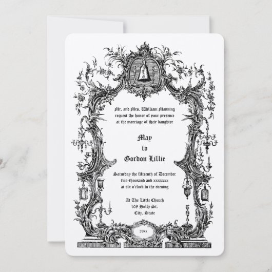 Ornate Baroque Rococo Style Frame & Wedding Bell Kaart (Voorkant)