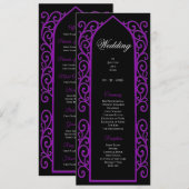 Ornate black and purple Gothic Wedding Program Menu (Voorkant / Achterkant)