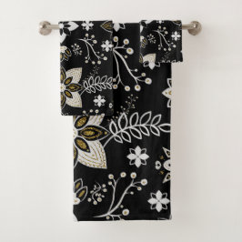 Ornate black and white floral pattern  bad handdoek