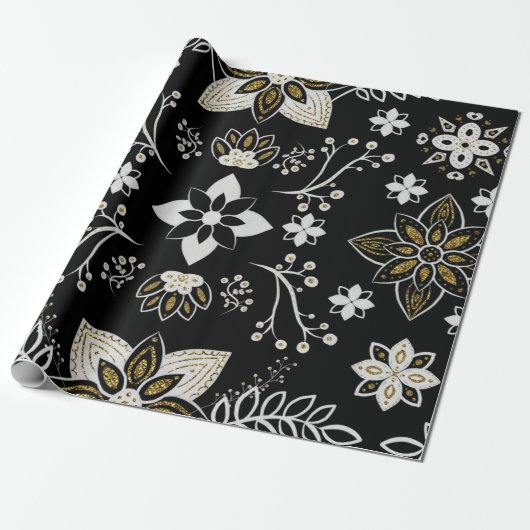 Ornate black and white floral pattern  cadeaupapier (Uitgerold)