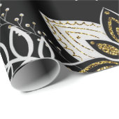 Ornate black and white floral pattern  cadeaupapier (Rol Hoek)