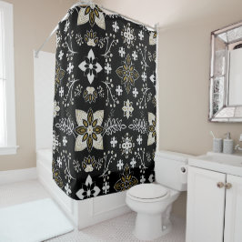 Ornate black and white floral pattern  douchegordijn