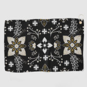 Ornate black and white floral pattern golfhanddoek (Horizontaal)