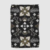 Ornate black and white floral pattern golfhanddoek (Voorkant)