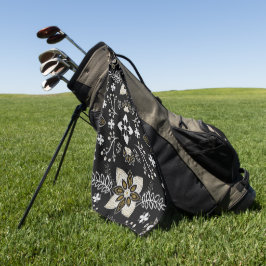 Ornate black and white floral pattern  golfhanddoek
