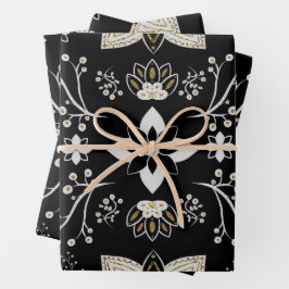Ornate black and white floral pattern  inpakpapier vel