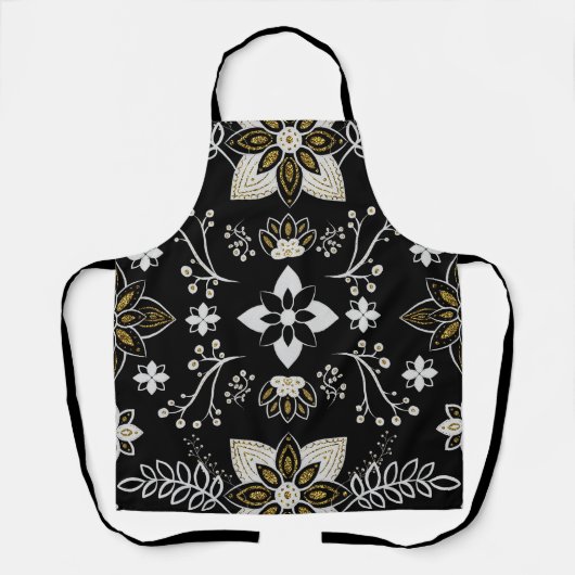 Ornate black and white floral pattern schort (Voorkant)