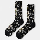 Ornate black and white floral pattern sokken (Links)