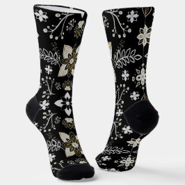 Ornate black and white floral pattern  sokken
