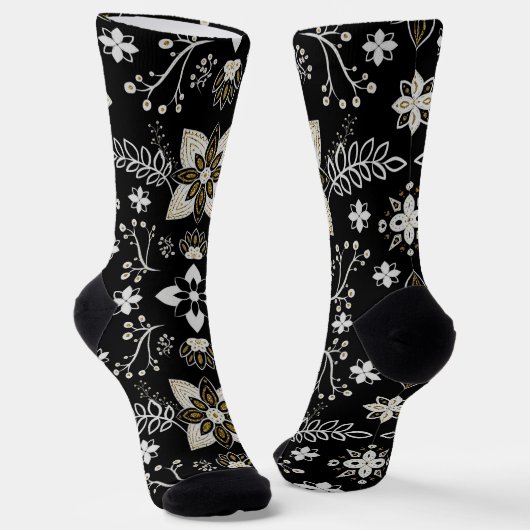 Ornate black and white floral pattern sokken (Gebogen)