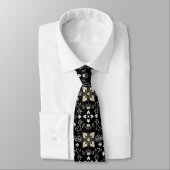 Ornate black and white floral pattern stropdas (Gebonden)