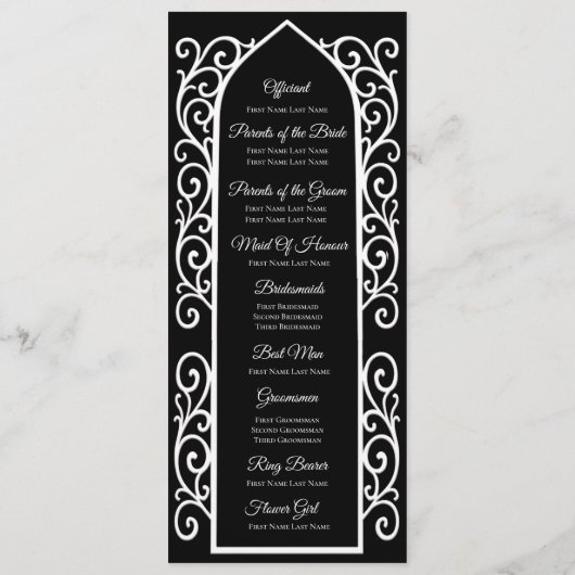 Ornate black and white Gothic Wedding Program Menu (Achterkant)