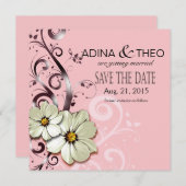 Ornate Bloemrijke Bloei Save the Date | roze Kaart (Voorkant / Achterkant)