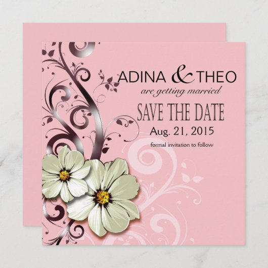 Ornate Bloemrijke Bloei Save the Date | roze Kaart (Voorkant / Achterkant)