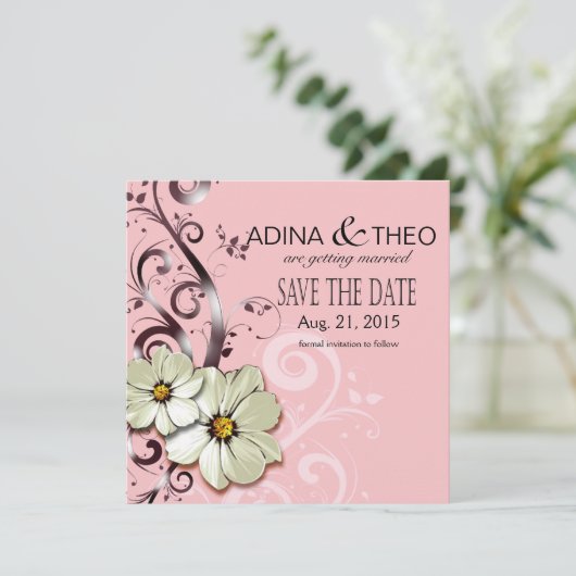 Ornate Bloemrijke Bloei Save the Date | roze Kaart (Staand voorkant)