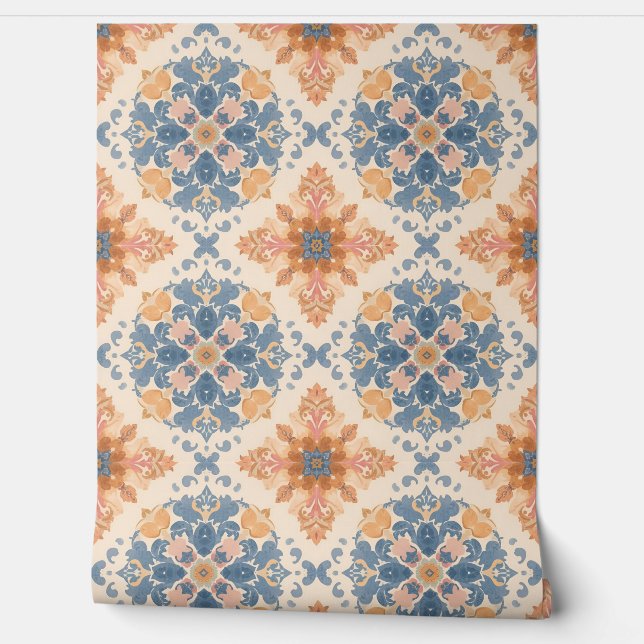 Ornate Blue and Terracotta Tile Pattern Behang (Afrollen)