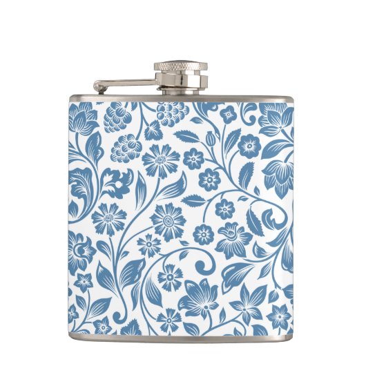 Ornate Blue and White Floral Vines Pattern Heupfles (Voorkant)