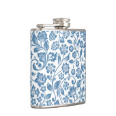 Ornate Blue and White Floral Vines Pattern Heupfles (Rechts)