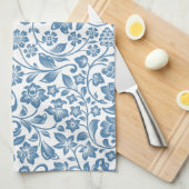 Ornate Blue and White Floral Vines Pattern Theedoek (Quarter Fold)