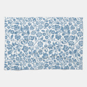 Ornate Blue and White Floral Vines Pattern Theedoek (Horizontaal)