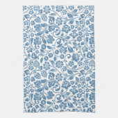 Ornate Blue and White Floral Vines Pattern Theedoek (Verticaal)