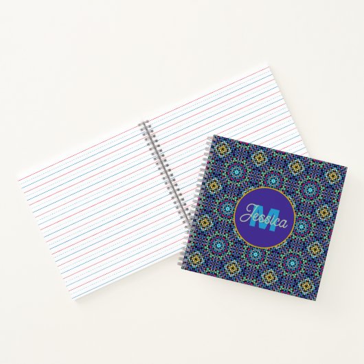 Ornate Blue Geometric Mosaic Pattern Personalised Notitieboek (Binnen)