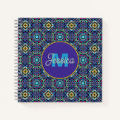 Ornate Blue Geometric Mosaic Pattern Personalised Notitieboek (Voorkant)