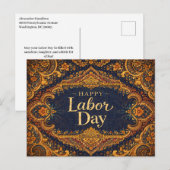 Ornate Blue Gold Scrollwork Happy Labor Day Feestdagenkaart (Voorkant / Achterkant)