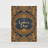 Ornate Blue Gold Scrollwork Happy Labor Day Kaart (Voorkant)
