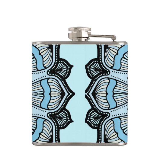 Ornate Blue Monogram Mandala Personalised Heupfles (Achterkant)