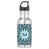 Ornate Blue Monogram Mandala Personalised Waterfles (Voorkant)
