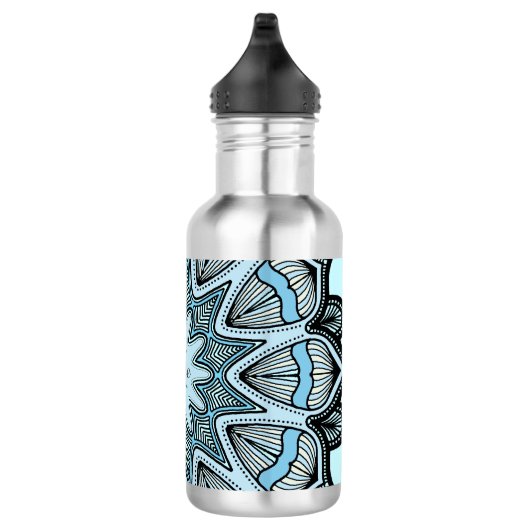 Ornate Blue Monogram Mandala Personalised Waterfles (Rechts)