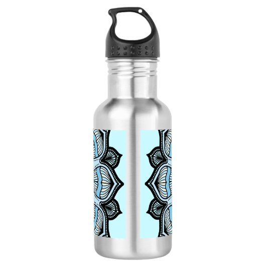 Ornate Blue Monogram Mandala Personalised Waterfles (Achterkant)