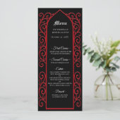 Ornate border black and red Gothic Wedding Menu (Staand voorkant)
